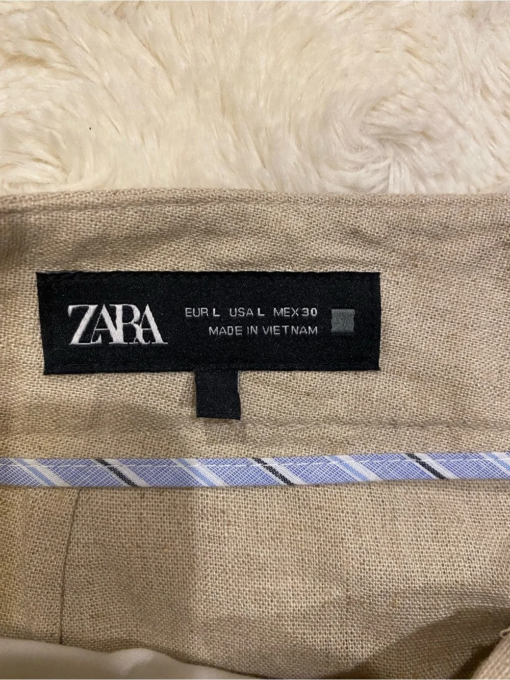 Zara Neutral High-Waist Linen Pleated Wide-Leg Pants - Beige size Large